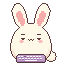 The bunny typing on a tiny keyboard